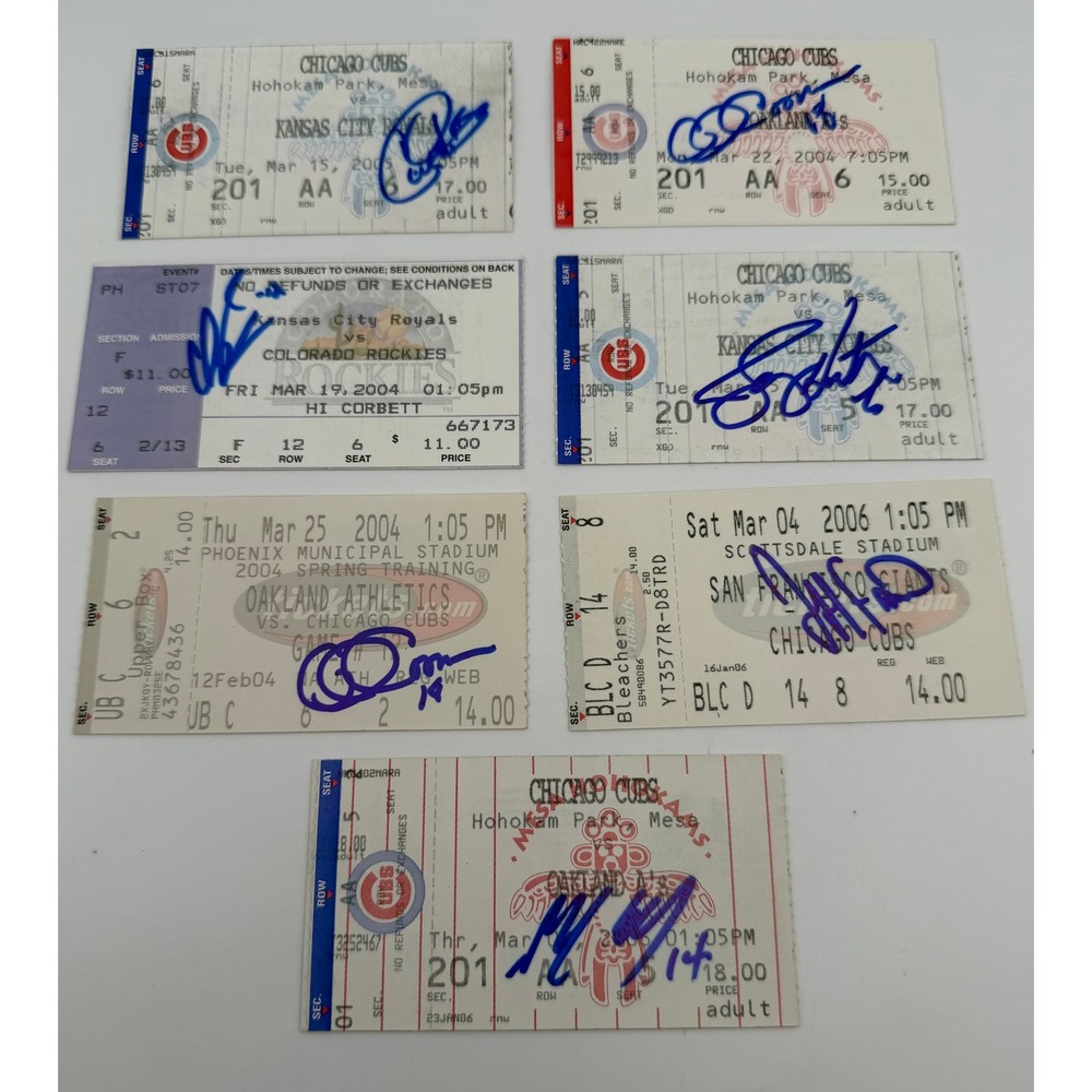 7 Chicago Cubs MLB Spring Training Autographed Ticket Stubs 2004-2007 Arizona